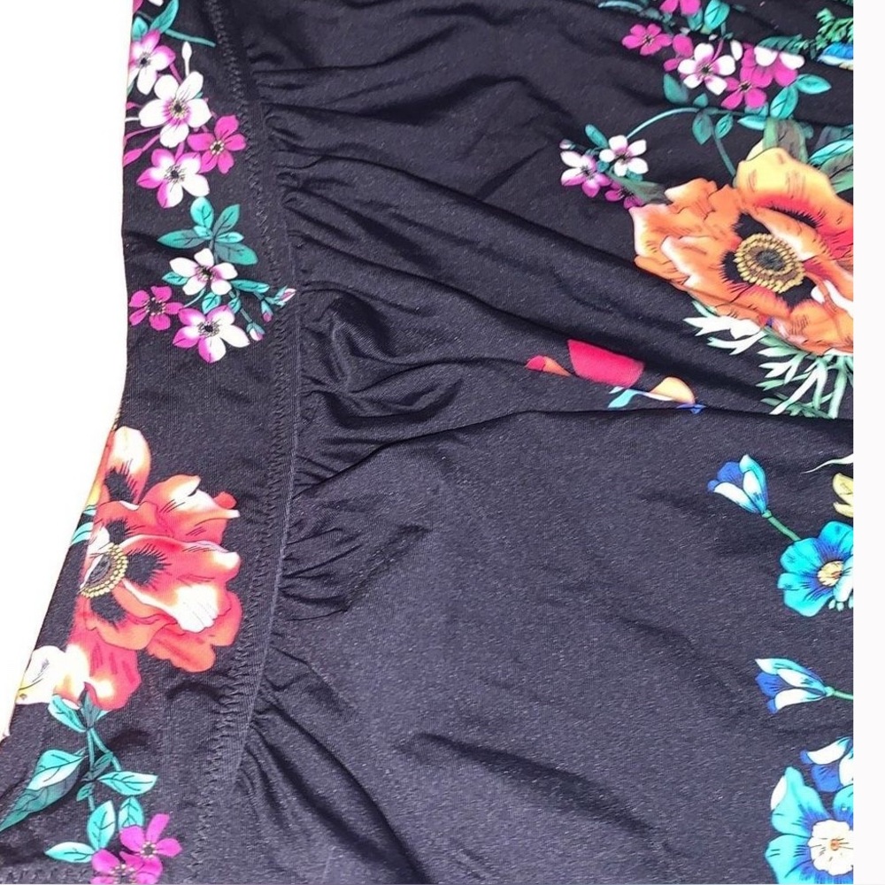 Johnny Was Black and Blue One Piece Swimsuit with Floral Design - Picture 4 of 7